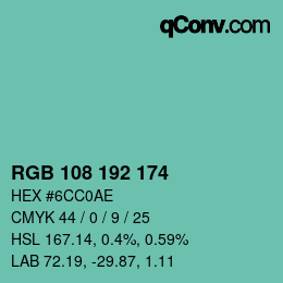 Color code: RGB 108 192 174 | qconv.com