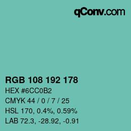 Color code: RGB 108 192 178 | qconv.com