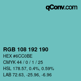Farbcode: RGB 108 192 190 | qconv.com