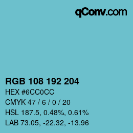 カラーコード: RGB 108 192 204 | qconv.com