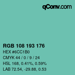 颜色代码: RGB 108 193 176 | qconv.com