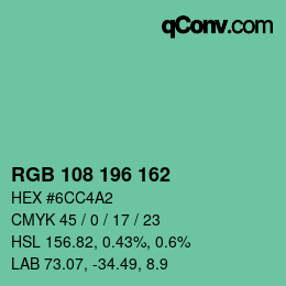 Color code: RGB 108 196 162 | qconv.com