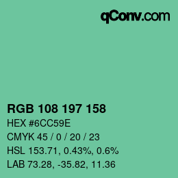 カラーコード: RGB 108 197 158 | qconv.com