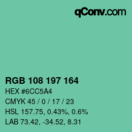 Color code: RGB 108 197 164 | qconv.com