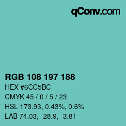 Color code: RGB 108 197 188 | qconv.com