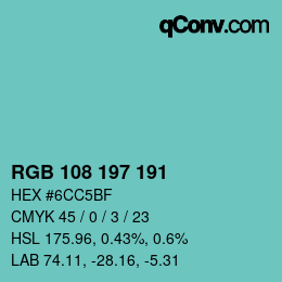 Farbcode: RGB 108 197 191 | qconv.com