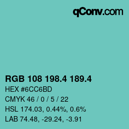 カラーコード: RGB 108 198.4 189.4 | qconv.com
