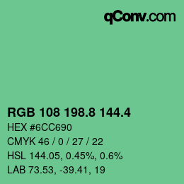 カラーコード: RGB 108 198.8 144.4 | qconv.com