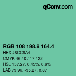 カラーコード: RGB 108 198.8 164.4 | qconv.com