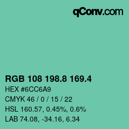 カラーコード: RGB 108 198.8 169.4 | qconv.com