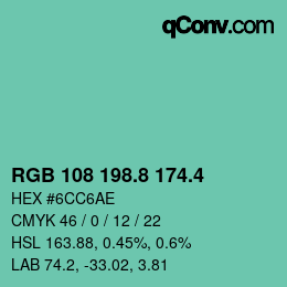 カラーコード: RGB 108 198.8 174.4 | qconv.com