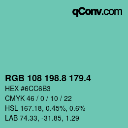 カラーコード: RGB 108 198.8 179.4 | qconv.com