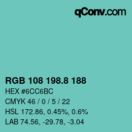 カラーコード: RGB 108 198.8 188 | qconv.com
