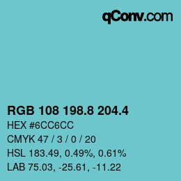 カラーコード: RGB 108 198.8 204.4 | qconv.com