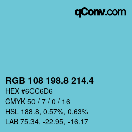 カラーコード: RGB 108 198.8 214.4 | qconv.com