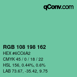 カラーコード: RGB 108 198 162 | qconv.com