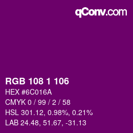 Color code: RGB 108 1 106 | qconv.com