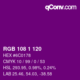 カラーコード: RGB 108 1 120 | qconv.com