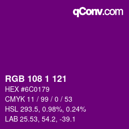Color code: RGB 108 1 121 | qconv.com