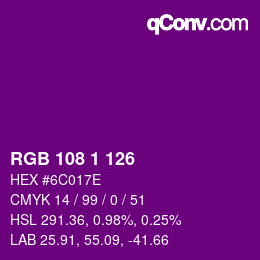 Color code: RGB 108 1 126 | qconv.com