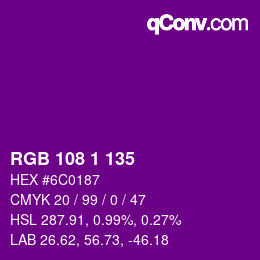 Color code: RGB 108 1 135 | qconv.com