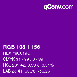 Color code: RGB 108 1 156 | qconv.com
