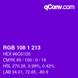 カラーコード: RGB 108 1 213 | qconv.com