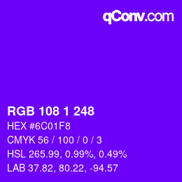 Color code: RGB 108 1 248 | qconv.com