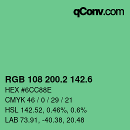 カラーコード: RGB 108 200.2 142.6 | qconv.com