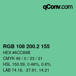 カラーコード: RGB 108 200.2 155 | qconv.com