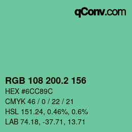 カラーコード: RGB 108 200.2 156 | qconv.com