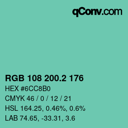 カラーコード: RGB 108 200.2 176 | qconv.com