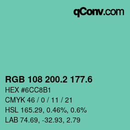 カラーコード: RGB 108 200.2 177.6 | qconv.com