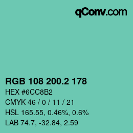 カラーコード: RGB 108 200.2 178 | qconv.com