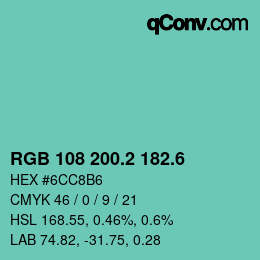 カラーコード: RGB 108 200.2 182.6 | qconv.com