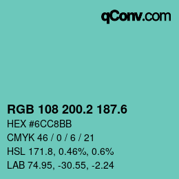 カラーコード: RGB 108 200.2 187.6 | qconv.com