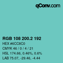 カラーコード: RGB 108 200.2 192 | qconv.com