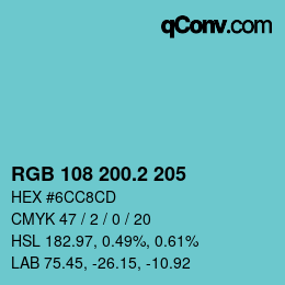 カラーコード: RGB 108 200.2 205 | qconv.com