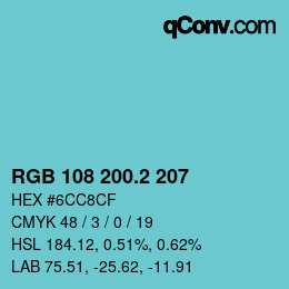 カラーコード: RGB 108 200.2 207 | qconv.com