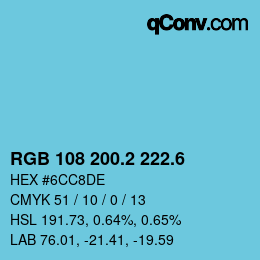 カラーコード: RGB 108 200.2 222.6 | qconv.com