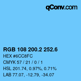 カラーコード: RGB 108 200.2 252.6 | qconv.com