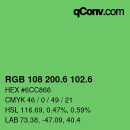 Color code: RGB 108 200.6 102.6 | qconv.com