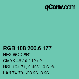 カラーコード: RGB 108 200.6 177 | qconv.com