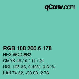 カラーコード: RGB 108 200.6 178 | qconv.com