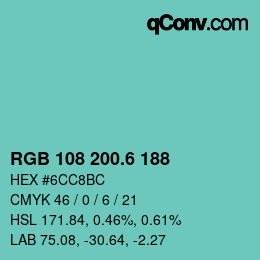カラーコード: RGB 108 200.6 188 | qconv.com