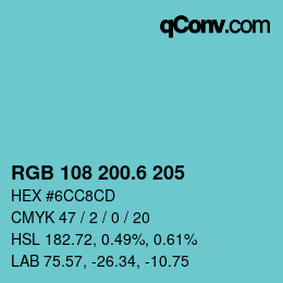 カラーコード: RGB 108 200.6 205 | qconv.com