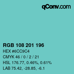 Color code: RGB 108 201 196 | qconv.com