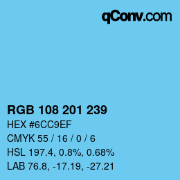 Color code: RGB 108 201 239 | qconv.com