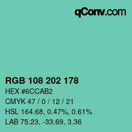 カラーコード: RGB 108 202 178 | qconv.com