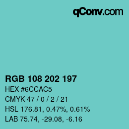 Color code: RGB 108 202 197 | qconv.com